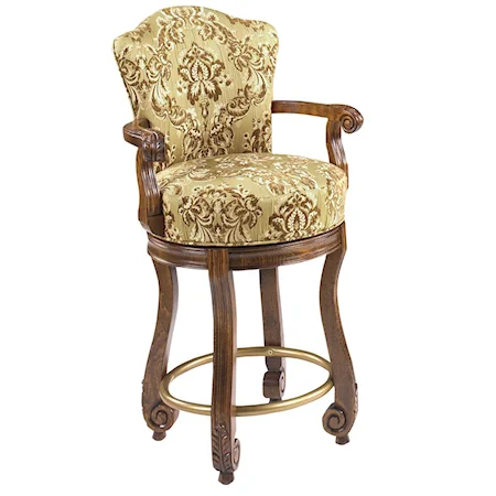 Calais Carved Arm Swivel Counter Height Stool